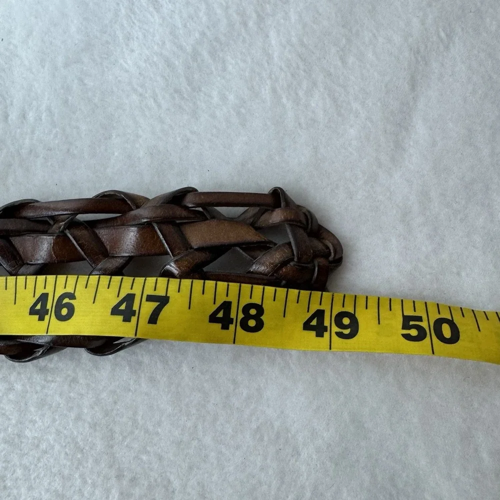 Vintage Faded Glory Woven Leather Belt 2X Silver Tine Buckle Brown Bohemian Y2K